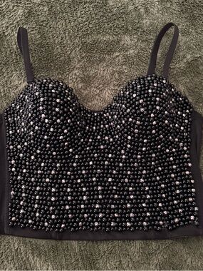 love J Black Beaded Bustier Camisole
